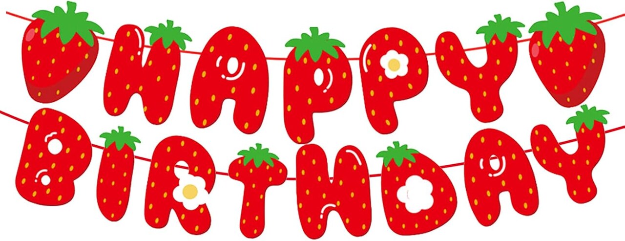 Strawberry Happy Birthday Banner,Pre-Strung Strawberry Birthday Party Decoration for Baby Shower 1st Boys Girls Birthday Wedding Summer Fruit Theme Parties Decor